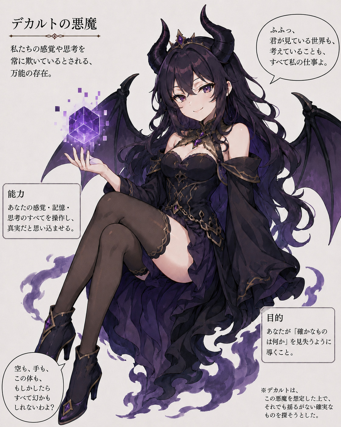 デカルトの悪魔のアニメキャラクター風イメージイラスト。AI生成。